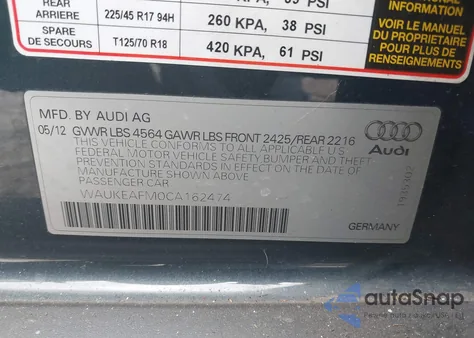 2012 Audi A3 2.0T Premium from USA, damaged, VIN WAUKEAFM0CA162474
